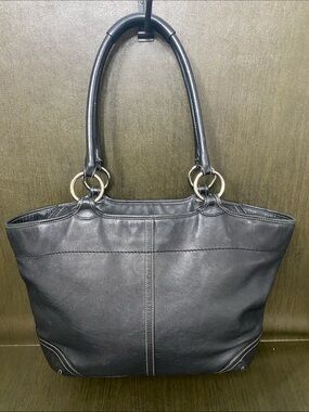 Coach Classic Black Soho smooth Leather Tote Handbag Large #5167